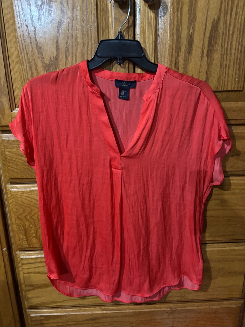 RACHEL Rachel Roy Coral Red V-Neck Short Sleeve Blouse